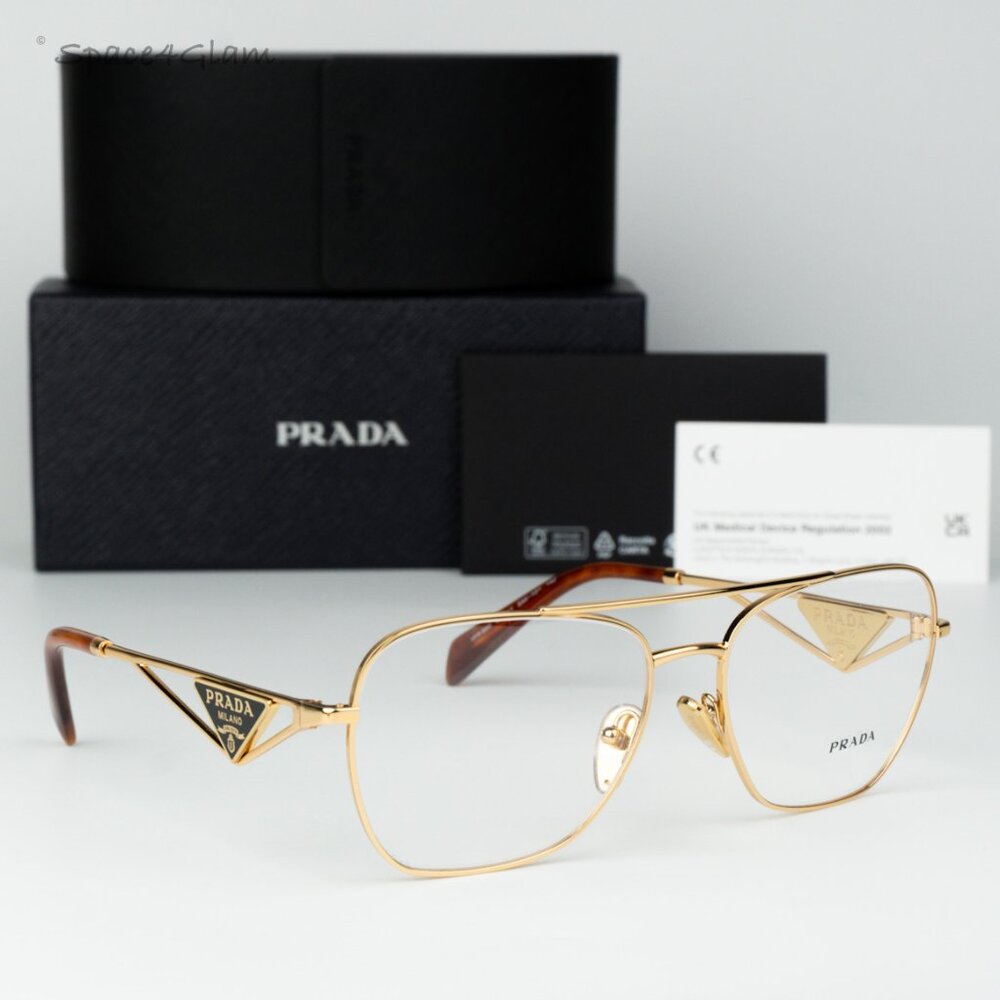 Prada Women Eyeglasses Gold Demo Rectangle PRB50V 5AK1O1 NEW AUTHENTIC